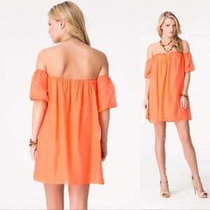 Bebe Off The Shoulder Tent Silk Dress Coral 4